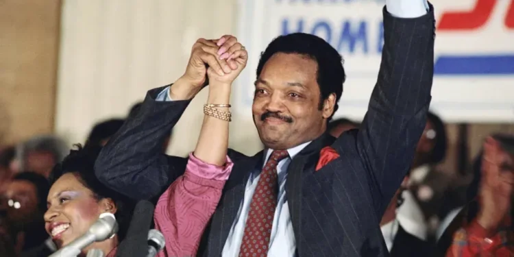 Jesse Jackson speaking at civil rights rally - AP Photo/Fred Jewell, File
