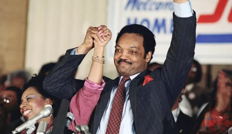 Jesse Jackson speaking at civil rights rally - AP Photo/Fred Jewell, File