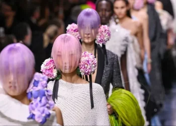 Schiaparelli feathered couture jacket at Paris Couture Week 2026 - David Fisher/Shutterstock