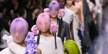 Schiaparelli feathered couture jacket at Paris Couture Week 2026 - David Fisher/Shutterstock