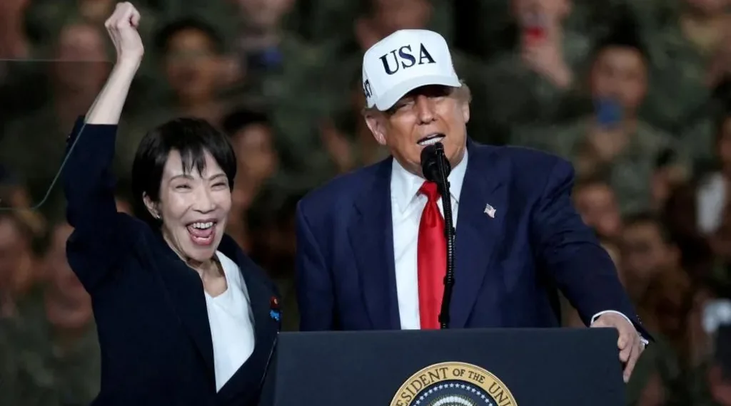 Sanae Takaichi and Donald Trump during Tokyo state visit ceremony - Photo Reuters