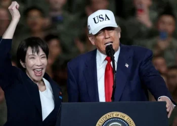 Sanae Takaichi and Donald Trump during Tokyo state visit ceremony - Photo Reuters
