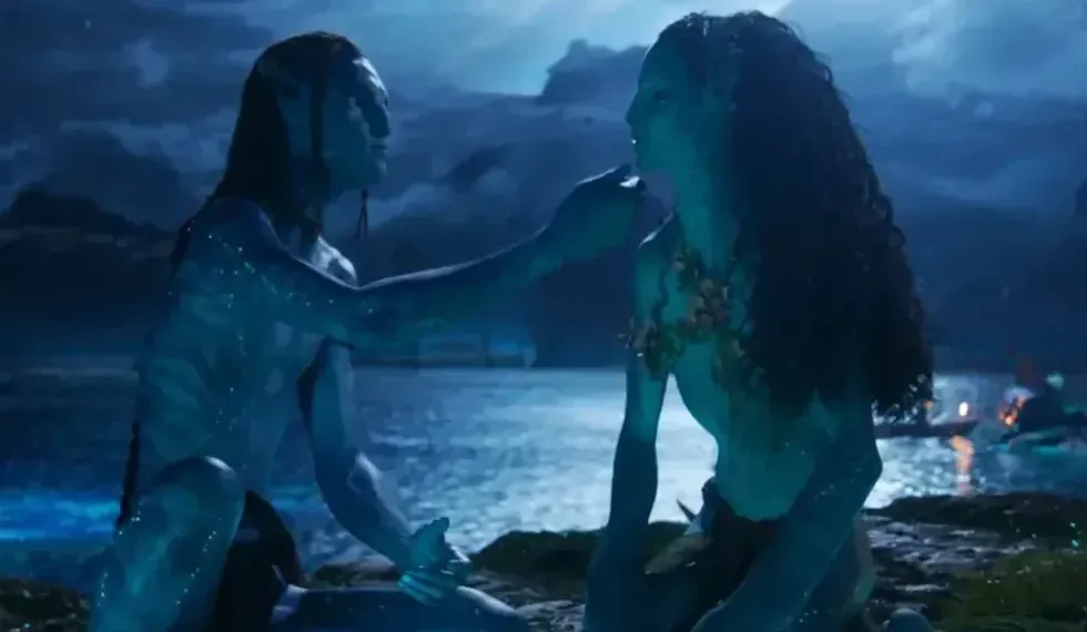 Scene from Avatar Fire and Ash featuring Na’vi characters in battle - 20th Century Studios/Disney via AP