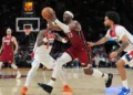 Bam Adebayo celebrates after scoring 83 points for Miami Heat - AP Photo/Rebecca Blackwell