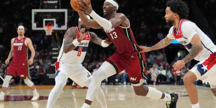 Bam Adebayo celebrates after scoring 83 points for Miami Heat - AP Photo/Rebecca Blackwell