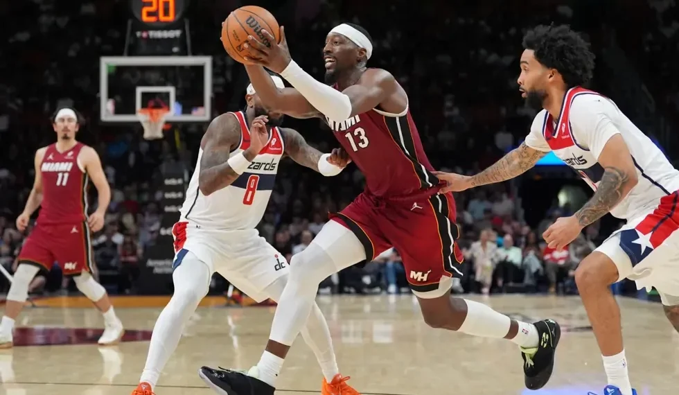 Bam Adebayo celebrates after scoring 83 points for Miami Heat - AP Photo/Rebecca Blackwell