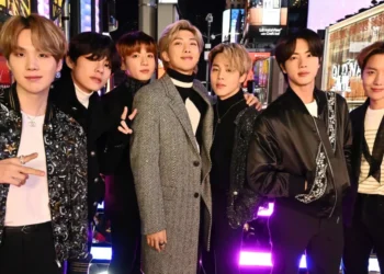 BTS members performing during Arirang album comeback world tour - Credit: Astrid Stawiarz/Getty Images for Dick Clark Productions