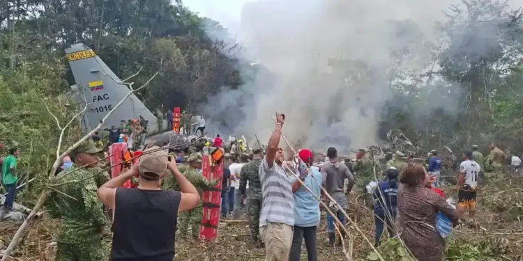Smoke rising after Colombia military plane crash in Putumayo region - MiPutumayo via AP
