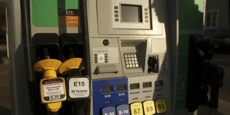 Gas station pump displaying ethanol blended gasoline option in US - Jeff Wheeler/Minnesota Star Tribune via AP