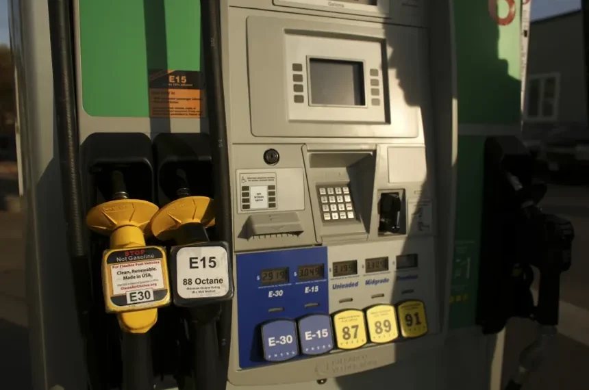 Gas station pump displaying ethanol blended gasoline option in US - Jeff Wheeler/Minnesota Star Tribune via AP