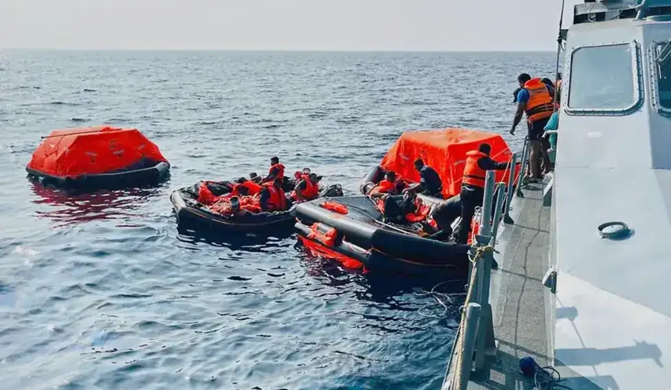 Iranian warship IRIS Dena sinking after submarine torpedo strike in Indian Ocean - Sri Lankan, Presidential Media Division via AP