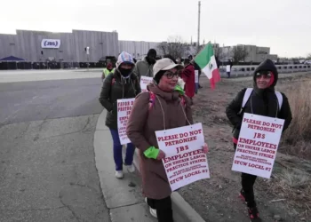 Workers picket outside JBS Swift beef plant during Colorado strike - AP Photo/Brittany Peterson
