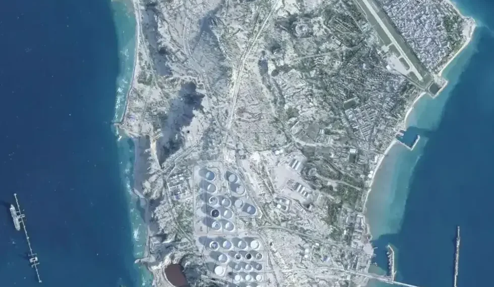Kharg Island oil terminals and tankers in Iran’s Persian Gulf export hub - Planet Labs PBC via AP