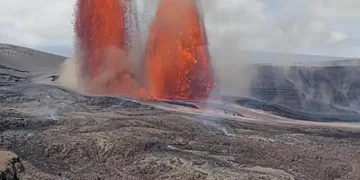 Lava fountains rising from Kilauea crater during eruption in Hawaii - USGS via AP