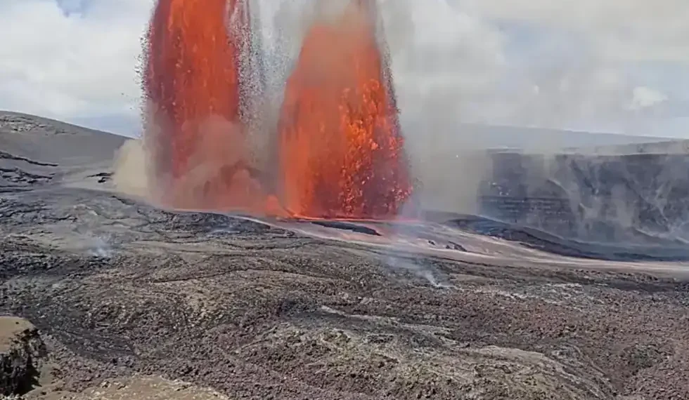 Lava fountains rising from Kilauea crater during eruption in Hawaii - USGS via AP