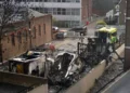 Burned ambulances in Golders Green London after arson attack - AP Photo/Alberto Pezzali