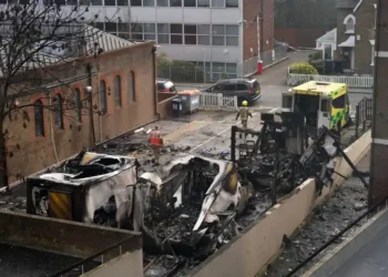 Burned ambulances in Golders Green London after arson attack - AP Photo/Alberto Pezzali