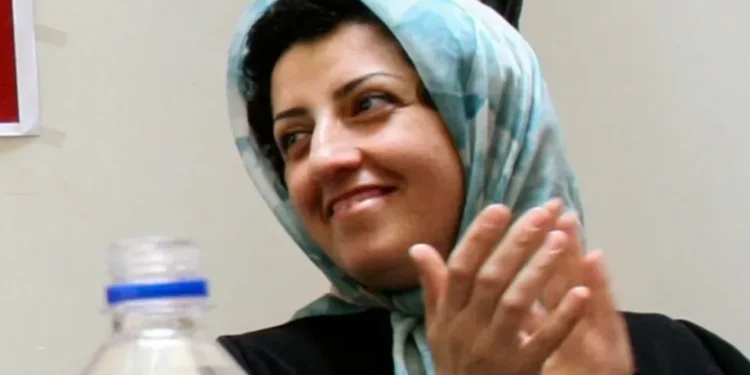 Nobel Peace Prize laureate Narges Mohammadi speaking at activist gathering in Iran - Vahid Salemi/AP News