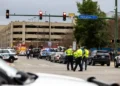 Police vehicles and emergency responders outside Old Dominion University after campus shooting - Kendall Warner/The Virginian-Pilot via AP
