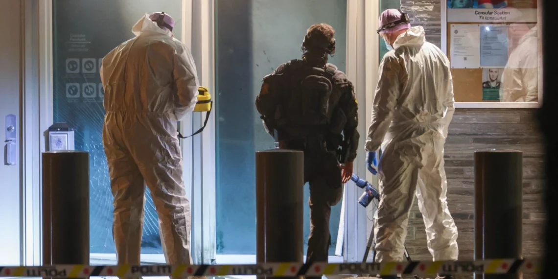 Police secure area outside U.S. Embassy in Oslo after explosion - Hans O. Torgersen/NTB Scanpix via AP
