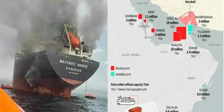 Oil tankers navigating the strategic Strait of Hormuz energy shipping corridor - Photo Royal Thai Navy via AP, Graphic by: Phil Holm/AP