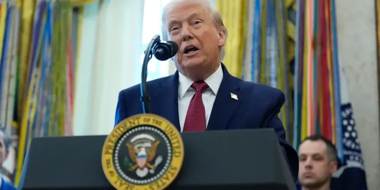 Donald Trump speaking about lawsuit against BBC over edited Jan. 6 speech - AP Photo/Alex Brandon
