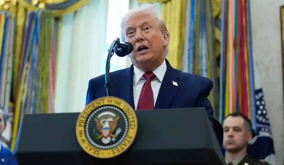 Donald Trump speaking about lawsuit against BBC over edited Jan. 6 speech - AP Photo/Alex Brandon