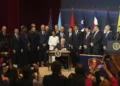 Donald Trump speaking to Latin American leaders about cartel security strategy- AP Photo/Rebecca Blackwell