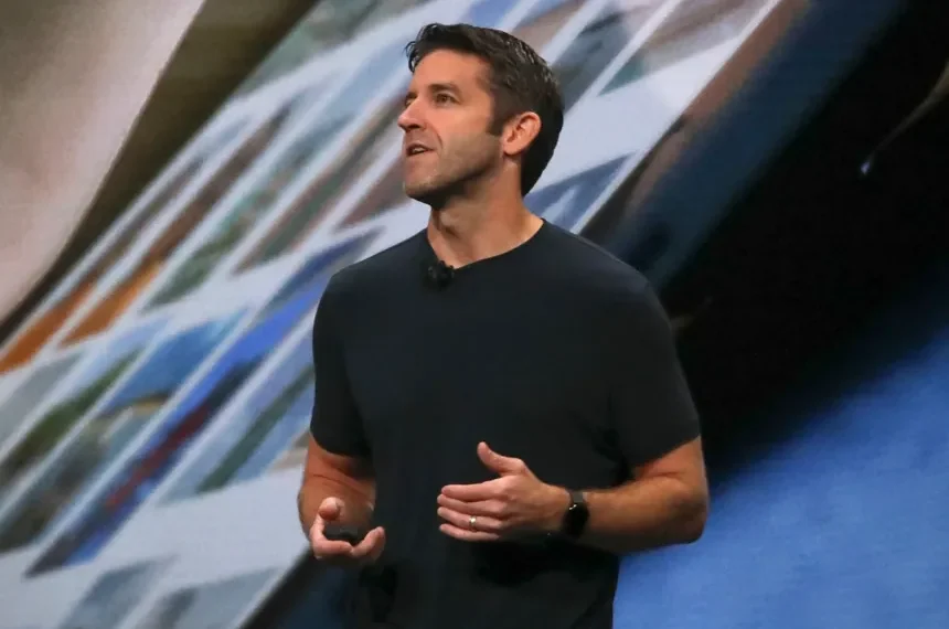 John Ternus speaking at Apple event during leadership transition - AP Photo/Bebeto Matthews, File