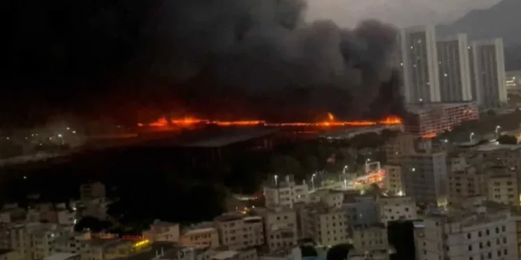 Smoke rises from BYD Shenzhen test vehicle garage fire - Social Media via Reuters