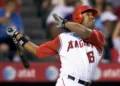 Garret Anderson batting for Angels during MLB career peak years - AP Photo/Mark Avery, File