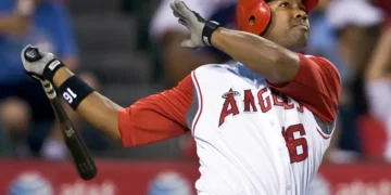 Garret Anderson batting for Angels during MLB career peak years - AP Photo/Mark Avery, File