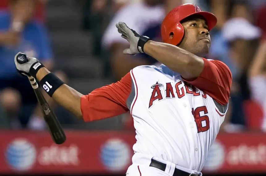 Garret Anderson batting for Angels during MLB career peak years - AP Photo/Mark Avery, File