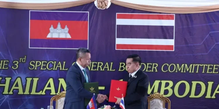 Thai and Cambodian officials sign ceasefire agreement at border checkpoint - AKP via AP