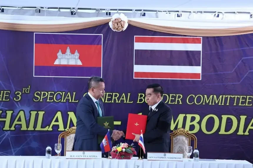 Thai and Cambodian officials sign ceasefire agreement at border checkpoint - AKP via AP