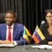 Delcy Rodríguez wearing disputed Essequibo map pin during official visit - AP Photo/Haron Forteau