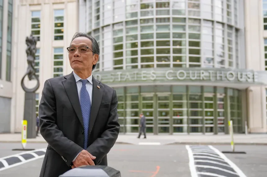 Supporters gather outside New York court during Chinese outpost trial - AP Photo/Seth Wenig