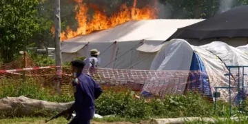 Burned Ebola treatment center during outbreak unrest in eastern Congo - Dirole Lotsima Dieudonne/AP
