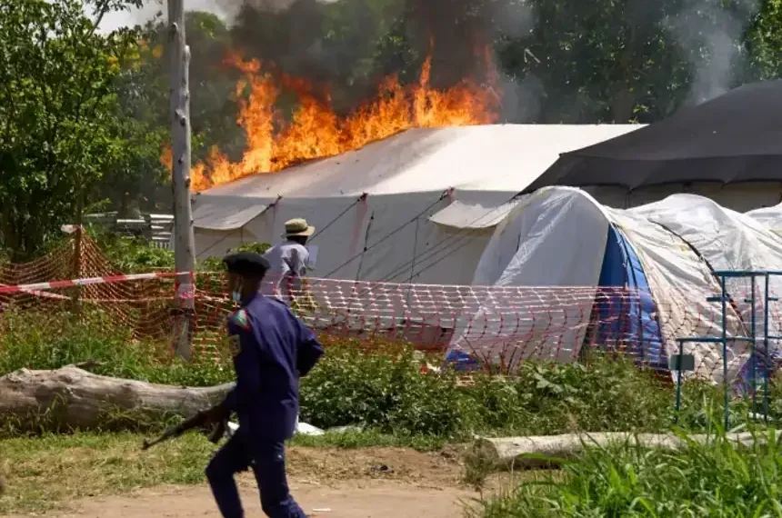 Burned Ebola treatment center during outbreak unrest in eastern Congo - Dirole Lotsima Dieudonne/AP