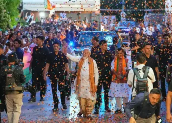 BJP supporters celebrate West Bengal election victory in India - AP Photo/Manish Swarup