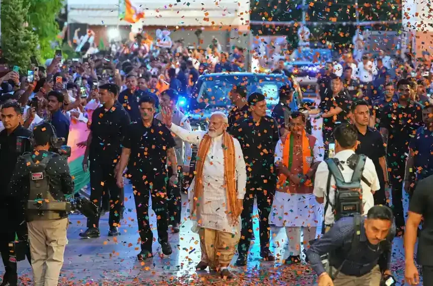 BJP supporters celebrate West Bengal election victory in India - AP Photo/Manish Swarup