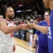 Jalen Brunson celebrates during Knicks playoff win over Cavaliers - AP Photo/Sue Ogrocki