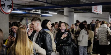 Residents seek shelter during drone alert in Vilnius Lithuania - Vygintas Skaraitis/Lrytas via AP