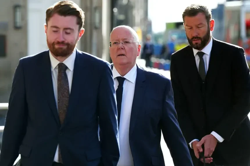 Peter Murrell arrives at court in Edinburgh during embezzlement proceedings - Jane Barlow/PA via AP