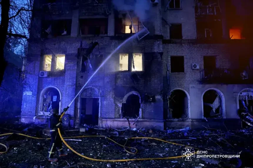 Emergency crews respond after Russian missile and drone strikes in Ukraine - Ukrainian Emergency Service via AP
