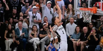 Victor Wembanyama during Spurs and Thunder Western Conference finals game - AP Photo/Darren Abate