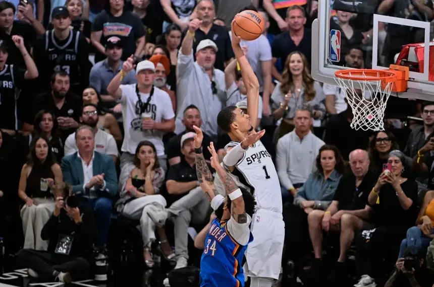 Victor Wembanyama during Spurs and Thunder Western Conference finals game - AP Photo/Darren Abate