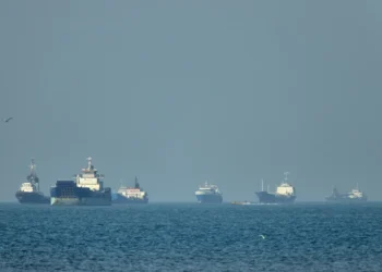 Cargo vessels anchored in Strait of Hormuz during US-Iran tensions - Amirhosein Khorgooi/ISNA via AP