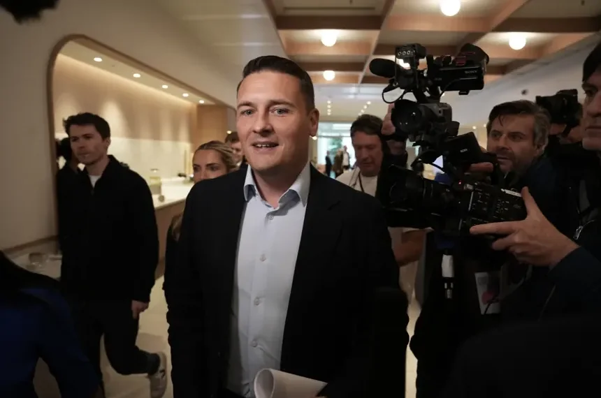 Wes Streeting speaking during a Labour Party political event in London - Jeff Moore/PA via AP