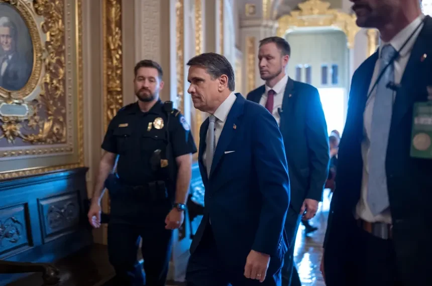Todd Blanche during Justice Department controversy linked to Epstein compensation review - AP Photo/J. Scott Applwewhite